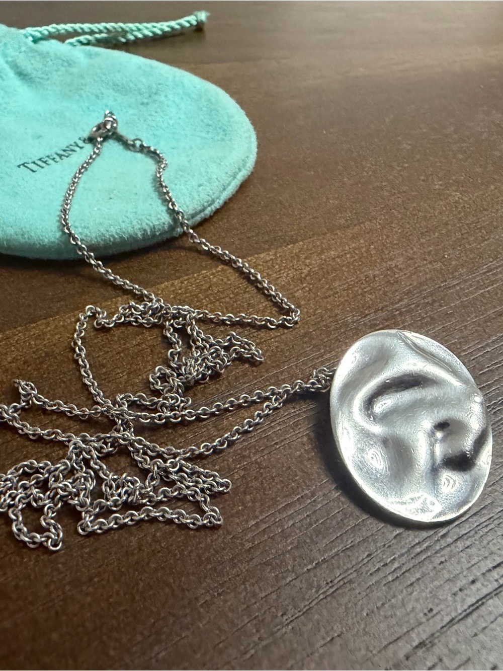 Tiffany & Co. Silver Elsa Peretti large Zodiac Pendant Necklace with Blue Pouch